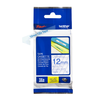 BROTHER 12MM BLUE ON CLEAR TAPE