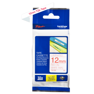 BROTHER 12MM RED ON WHITE TAPE