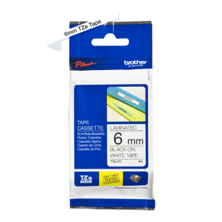 BROTHER 6MM BLACK ON WHITE TAPE