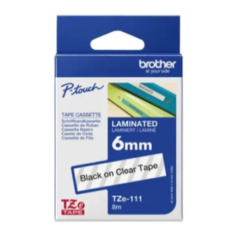 BROTHER 6MM BLACK ON CLEAR TAPE
